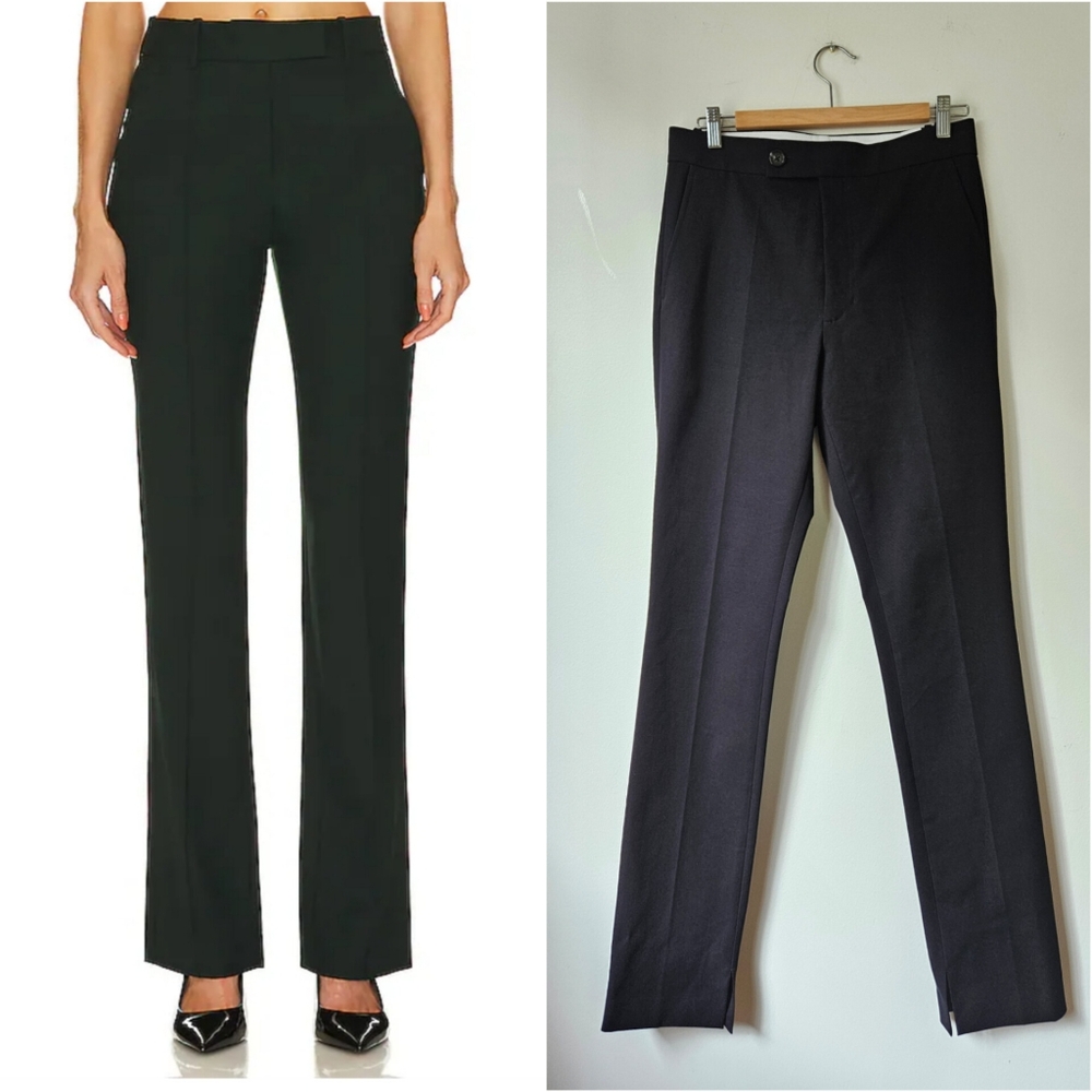 Helmut Lang Straight Leg Slit Pants 8 Black Stretch Designer Elevated basics